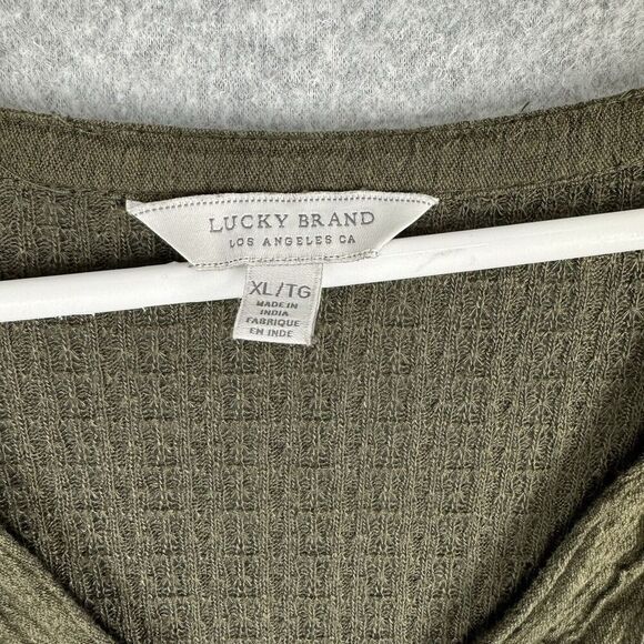 LUCKY BRAND Blouse Womens Large Green Linen Blend Top Long Sleeve Boho Knit - Picture 7 of 13